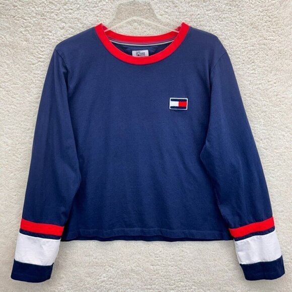 Tommy Hilfiger Tops - Tommy Hilfiger Denim Crop Top Pullover Crew Neck Long Sleeve Womens Blue Sze XXL